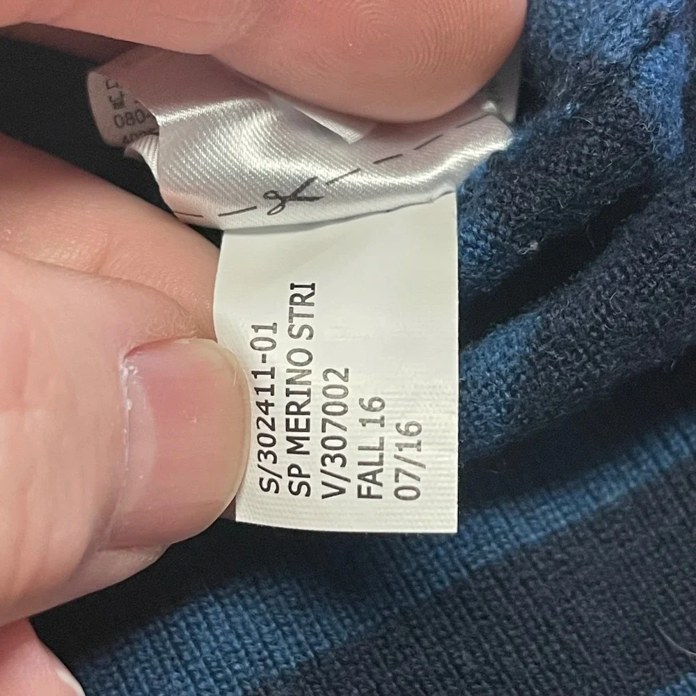 Banana Republic Baruffa Sweater Medium Blue Stripe Italian Merino Wool Crew Neck